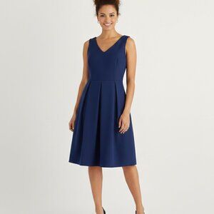 J. Crew Navy Blue Grosgrain V-Neck Pleated Dress 0